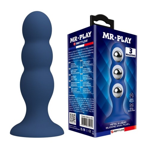 MR PLAY - PLUG ANALE CON SFERE METALLICHE E VENTOSA BLU